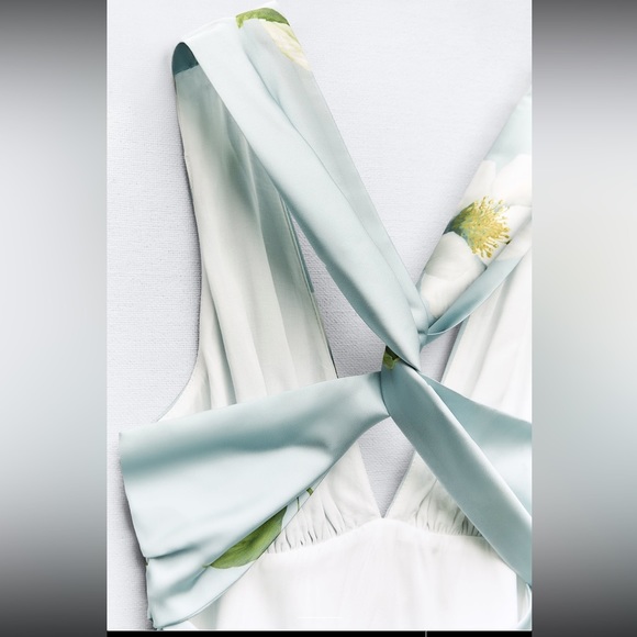 ZARA FLORAL PRINT SATIN EFFECT DRESS - Picture 7 of 10